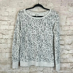 Joie Women's XS Anita Leopard Print Raglan Pullover Sweatshirt Gray Sweater USA